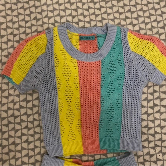 Dolls Kill Pastel Rainbow Two Piece Skirt Set - Picture 4 of 5